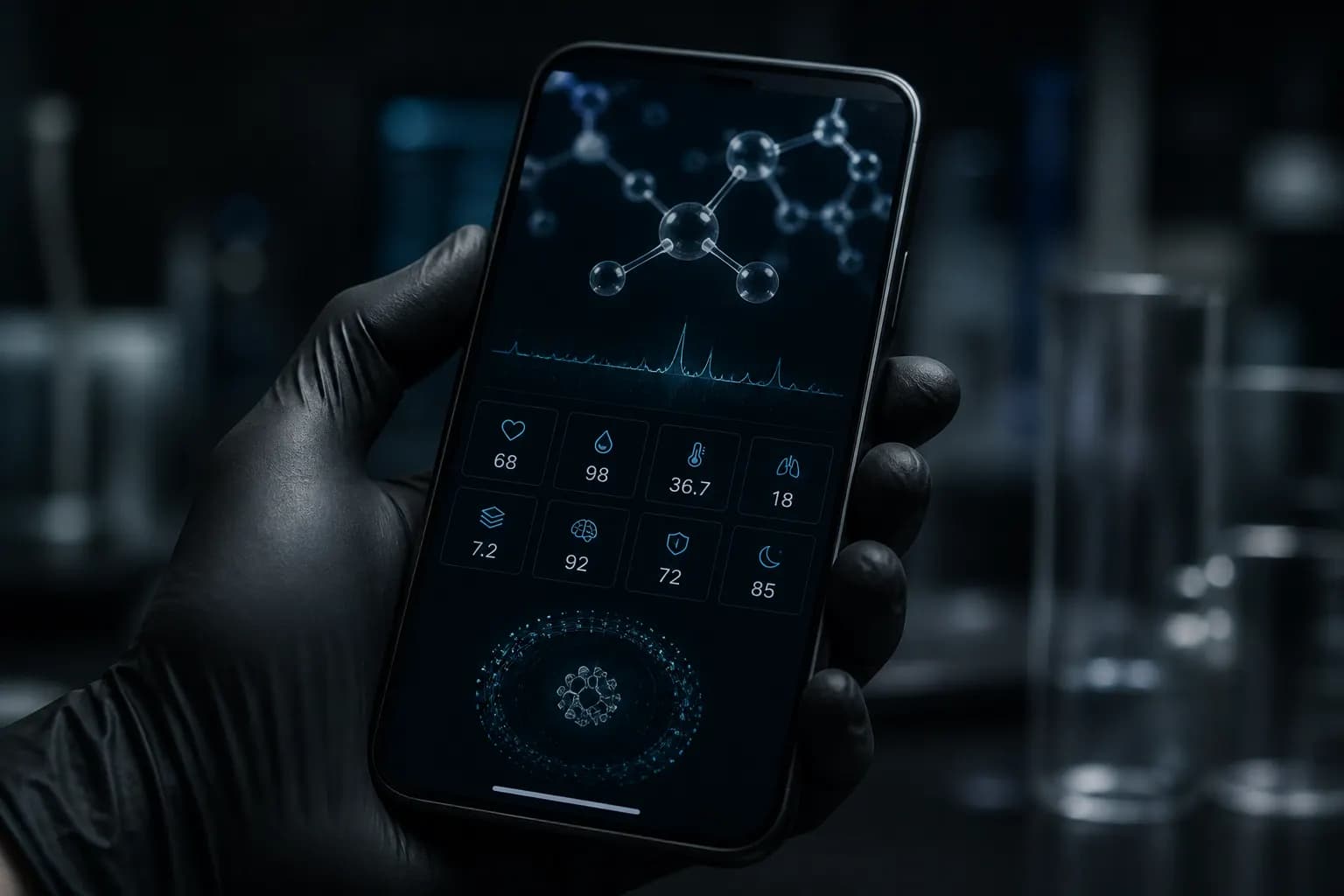 Smartphone interface for longitudinal molecular signals, labeled as not a diagnosis.