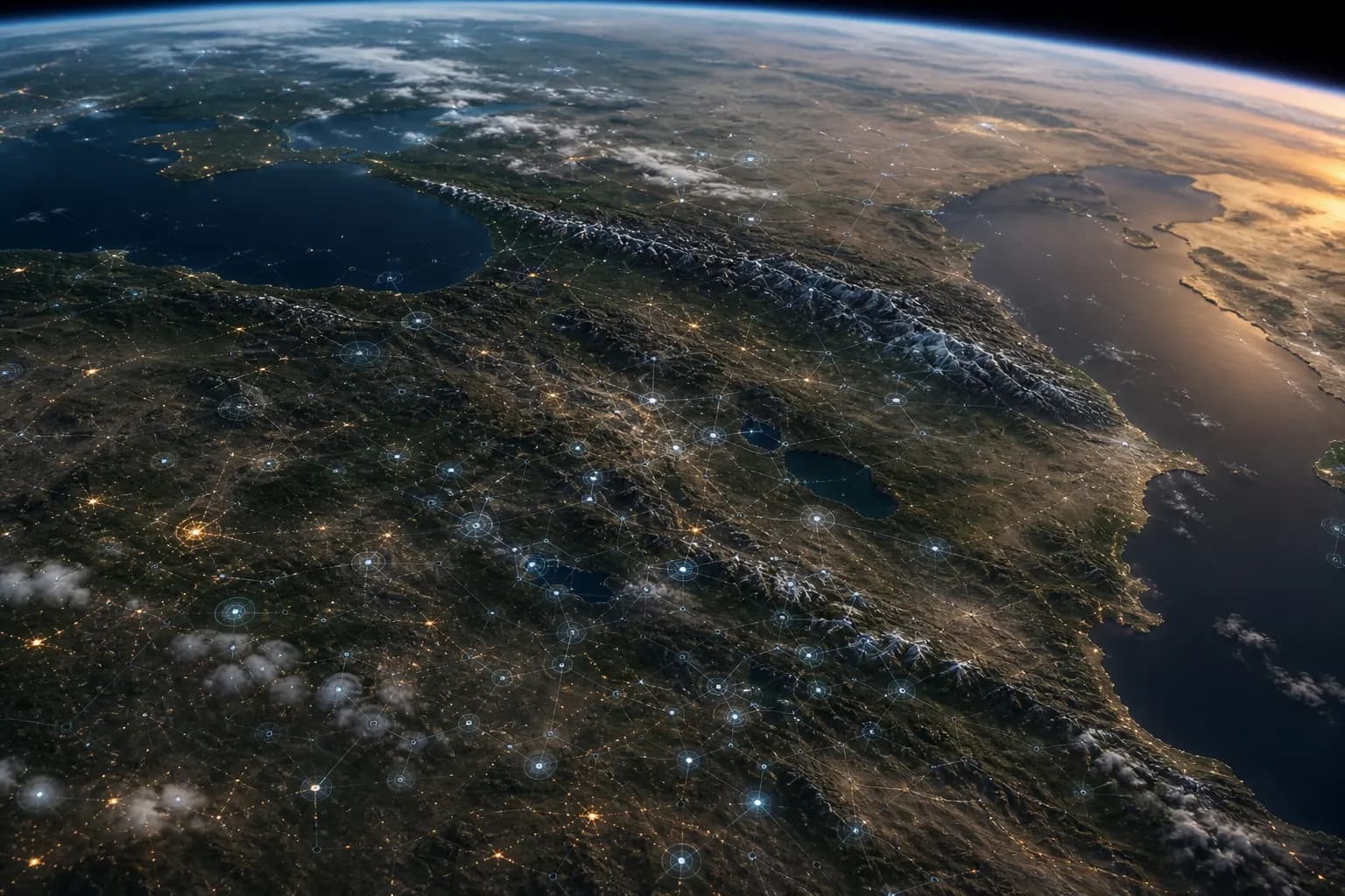 Orbital view centered on the Armenian highlands with sensor overlay.